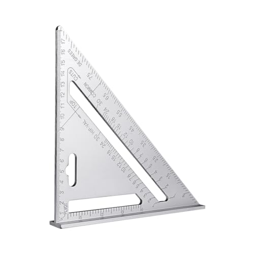 Qussedser 7-Metrisches Dreiecklineal, Winkelmesser Aus Aluminiumlegierung, Geschwindigkeits-Metrisches Quadrat-Messlineal für Holzarbeiter, Silber von Qussedser