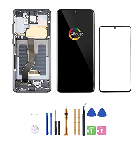 Qvouaw Amoled LCD für Samsung Galaxy S20 Ultra 5G G988 Digitizer Screen LCD Display Touch Assembly Ersatz G988 G988A G988F G988P G988R4 T U V W 6,9 Zoll (Schwarz mit Rahmen) von Qvouaw