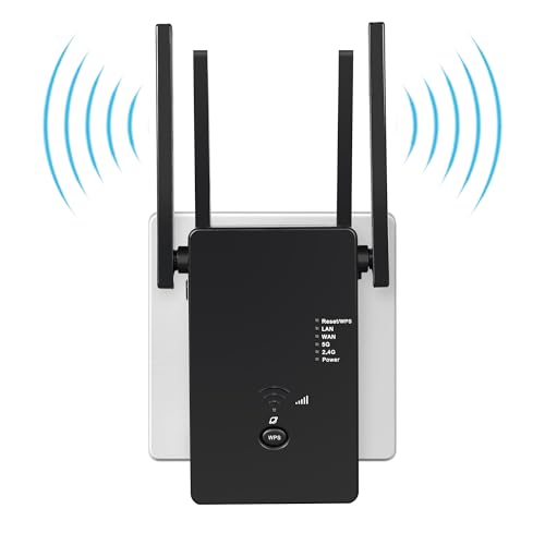 WLAN Repeater WLAN Verstärker 1200 Mbit/s,WiFi Repeater Dual-Band WiFi Booster Internet Verstärker mit Externen 4 Antenne Internet Booster Mit LAN/WAN Port,Kompatibel Allen WLAN Geräten von Qwdqwd