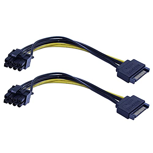 Qyrugcxs 10 Neuer 15-Pin-SATA-Stecker auf 8-Pin (6 + 2) PCI-E-Netzteilkabel 20 Cm SATA-Kabel 15-Pin auf 8-Pin-Kabel 18 AWG-Draht von Qyrugcxs