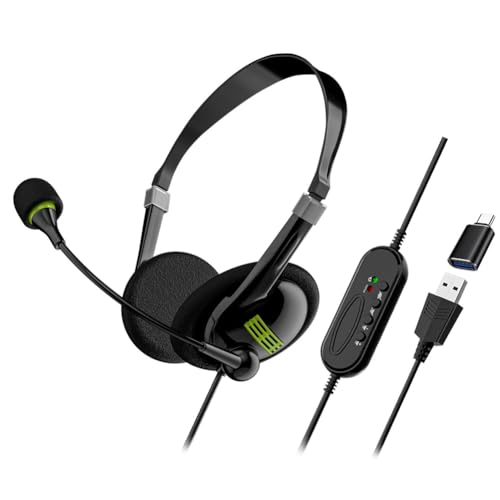 Qyrugcxs USB-Computer-Headset Business-Operator-Spezial-Headset Kabelgebundenes-Headset Inline-Steuerung Headset mit Typc-Adapter, Feine Verarbeitung von Qyrugcxs