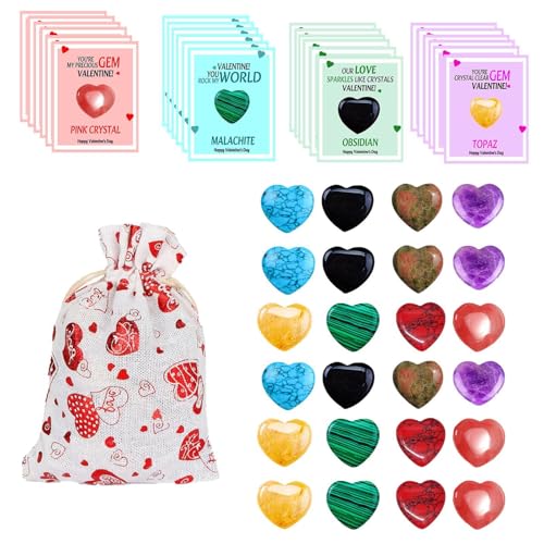 Qzdtue Valentine's Day Greeting Cards, 24 Pack Learning Gemstones Cards, Holiday Valentines Cards, Valentines Greeting Cards, Heart-Shaped Rocks for Classroom, Classroom Valentines Cards, Valentines von Qzdtue