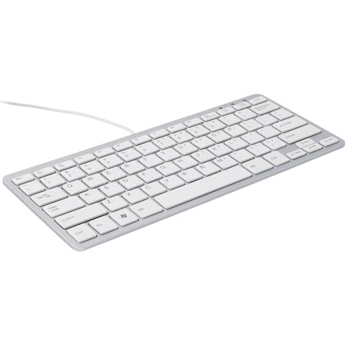 R-Go Kompakte Ergonomische Tastatur - QWERTY (US) Natürliche Tastatur mit flacher Oberfläche - Verkabelte USB-tastatur mit kompakte Design - Leichter Tastenanschlag - LED - Weiß von R-Go Tools