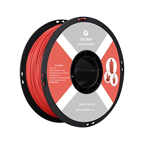 R QIDI TECHNOLOGY PLA Filament 1.75mm, 3D Printer Filament PLA Rapido, Suitable for High Speed Printing, 3D Printing Filament Fit Most FDM 3D Printers, 1 KG Spool (2.2lbs), Red von R QIDI TECHNOLOGY