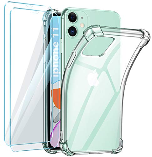 Klar Hülle Kompatibel Für iPhone 11 mit 2 Stück Panzerglas Schutzfolie ，Transparent TPU Kratzfest Stoßfest Silikon Handyhülle Kompatibel mit iPhone 11(6.1) von R&B