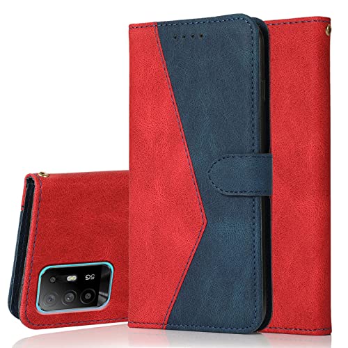 RADOO Kompatibel mit Oppo A94 5G Hülle, Premium PU Leder Tasche Case Klappbar Handyhülle mit [Kartenfach] [Magnet] Cover Flip Case 360 Grad Rundum Komplett-Schutz Klapphülle (Rot Blau) von RADOO
