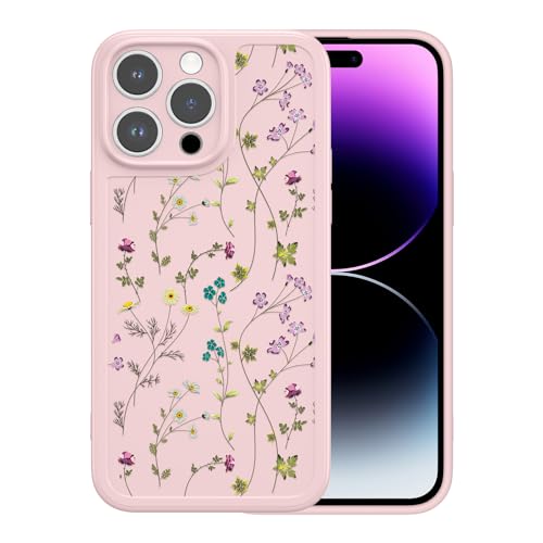 RALEAVO Blume Hülle Kompatibel mit iPhone 13 Pro (6.1"), Stoßfeste Silikon Hülle mit Niedlichen Motiv Dünne Handyhülle Kameraschutz Schutzhülle für iPhone 13 Pro-Rosa von RALEAVO