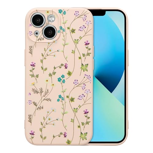 RALEAVO Blumen Handyhülle für iPhone 13, Hochwertiges Flüssig Silikon Stoßfeste Schutzhülle mit niedlichen Blumenmustern, Ultra Dünn mit Microfiber Matt Hülle für iPhone 13-Rosa von RALEAVO