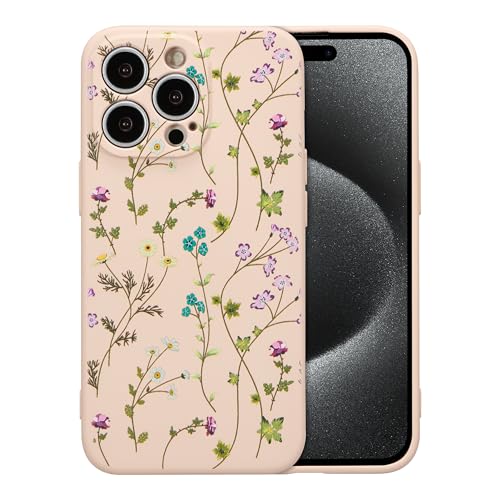 RALEAVO Blumen Handyhülle für iPhone 15 Pro Max, Hochwertiges Flüssig Silikon Stoßfeste Schutzhülle mit niedlichen Blumenmustern, Ultra Dünn mit Microfiber Matt Hülle für iPhone 15 Pro Max-Rosa von RALEAVO