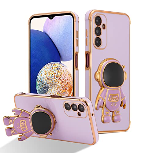 RALEAVO Hülle für Samsung Galaxy A55 5G mit Astronaut Ständer, Kameraschutz Kratzfest Stoßfeste Bumper Handyhülle mit 3D Cartoon für Galaxy A55 5G-Lila von RALEAVO