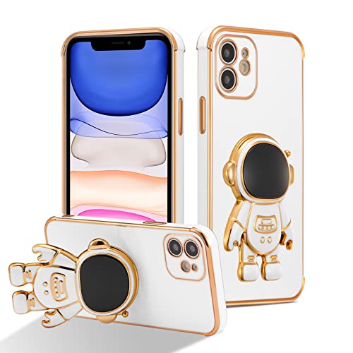 RALEAVO Hülle für iPhone 11 (6.1") mit Astronaut Ständer, Kameraschutz Kratzfest Stoßfeste Bumper Handyhülle mit 3D Cartoon für iPhone 11-Weiß von RALEAVO