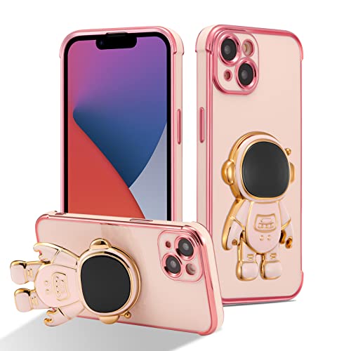 RALEAVO Hülle für iPhone 14 (6.1") mit Astronaut Ständer, Kameraschutz Kratzfest Stoßfeste Bumper Handyhülle mit 3D Cartoon für iPhone 14-Rosa von RALEAVO