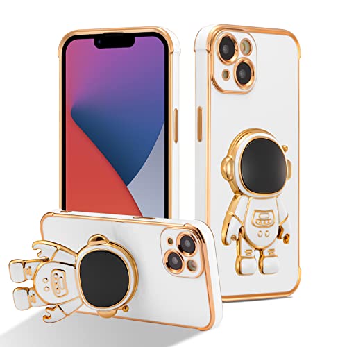 RALEAVO Hülle für iPhone 14 Plus (6.7") mit Astronaut Ständer, Kameraschutz Kratzfest Stoßfeste Bumper Handyhülle mit 3D Cartoon für iPhone 14 Plus-Weiß von RALEAVO