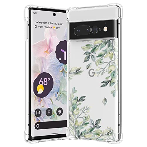 RALEAVO Kompatibel mit Google Pixel 7 Pro Handyhülle Transparent Blume Hülle Mädchen Muster Stoßfest Hülle mit Schön Motiv für Pixel 7 Pro-Blatt von RALEAVO