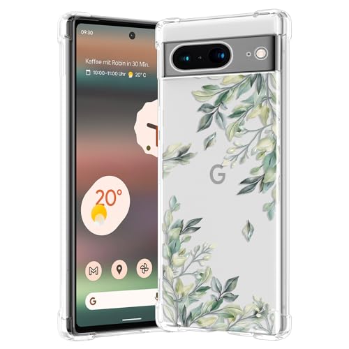 RALEAVO Kompatibel mit Google Pixel 8 Handyhülle Transparent Blume Hülle Mädchen Muster Stoßfest Hülle mit Schön Motiv für Pixel 8-Blatt von RALEAVO