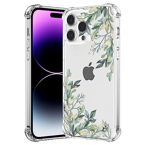 RALEAVO Kompatibel mit iPhone 15 Pro (6.1") Handyhülle Transparent Blume Hülle Mädchen Muster Stoßfest Hülle mit Schön Motiv für iPhone 15 Pro-Blatt von RALEAVO