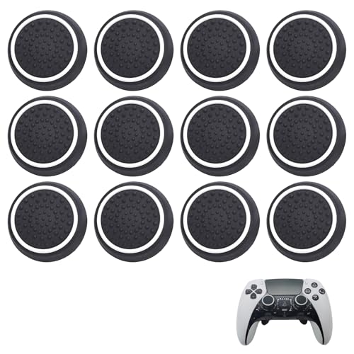 12Stk Thumbstick Kappen Grip,Ersatzkappe für Joystick Kappen,Silikon Anti-Rutsch Joystick Grip Cap,Schwarze Daumen-Schutzhülle,Joystick-Zubehör für PS5/PS4/Xbox-Controller von RANYAKE