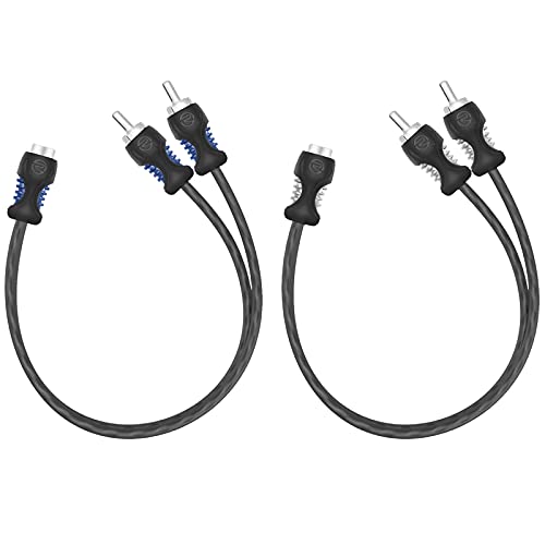 RECOIL R1F2M 99,99% sauerstofffreies Kupfer, 1 Buchse auf 2 Stecker, Cinch-Y-Adapter, Car-Audio, 30 cm Splitter-Anschlüsse, Twisted Pair mit Rauschunterdrückung, 2 Stück von RECOIL