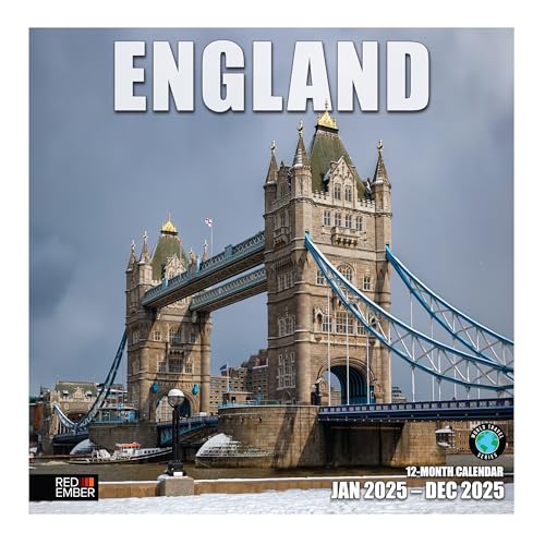 RED EMBER England Monats-Wandkalender 2025, zum Aufhängen, 30,5 x 61 cm, dickes und stabiles Papier, Geschenk, Reiseschlösser, entdecken Sie Englands reiche Geschichte und Schönheit von RED EMBER