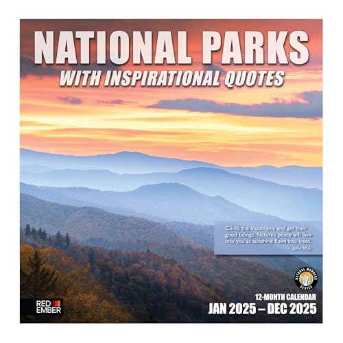 RED EMBER Monats-Wandkalender 2025, Nationalparks mit inspirierenden Zitaten, 30,5 x 61 cm offen, dickes und stabiles Papier, Geschenk, malerische Naturreisen, Erkunden Sie Amerika das Schöne von RED EMBER