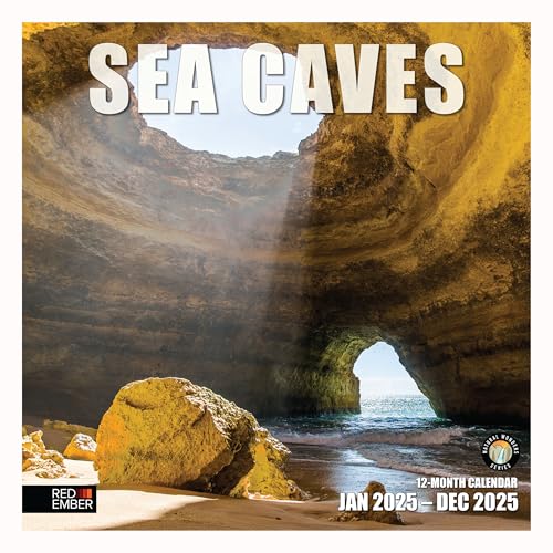 RED EMBER Sea Caves Monats-Wandkalender 2025, zum Aufhängen, 30,5 x 61 cm, dickes und stabiles Papier, Geschenk, malerische Naturreisen, Höhlen des Wunders von RED EMBER