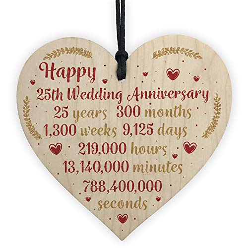 RED OCEAN Glückwunschkarte zum 25. Hochzeitstag, Holzherz, silberfarben, 25 Jahre, für Ehemann, Ehefrau, Andenken RED OCEAN Glückwunschkarte zum 25. Hochzeitstag, Holzherz, silberfarben, 25 Jahre, für Ehemann, Ehefrau, Andenken von RED OCEAN