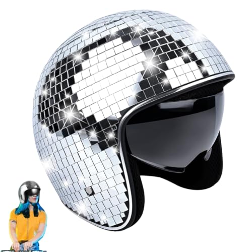 Discokugel Hüte Helm Glitzer Disco Glas Spiegel Ball Hut Helme 70er 80er Silberner Retro Disco Dekor Helme für Karneval Party DJ-Club, Bühne, Hochzeit Dance, Bar Party, Urlaub, mit Einziehbarem Visier Discokugel Hüte Helm Glitzer Disco Glas Spiegel Ball Hut Helme 70er 80er Silberner Retro Disco Dekor Helme für Karneval Party DJ-Club, Bühne, Hochzeit Dance, Bar Party, Urlaub, mit Einziehbarem Visier von REDKNOT