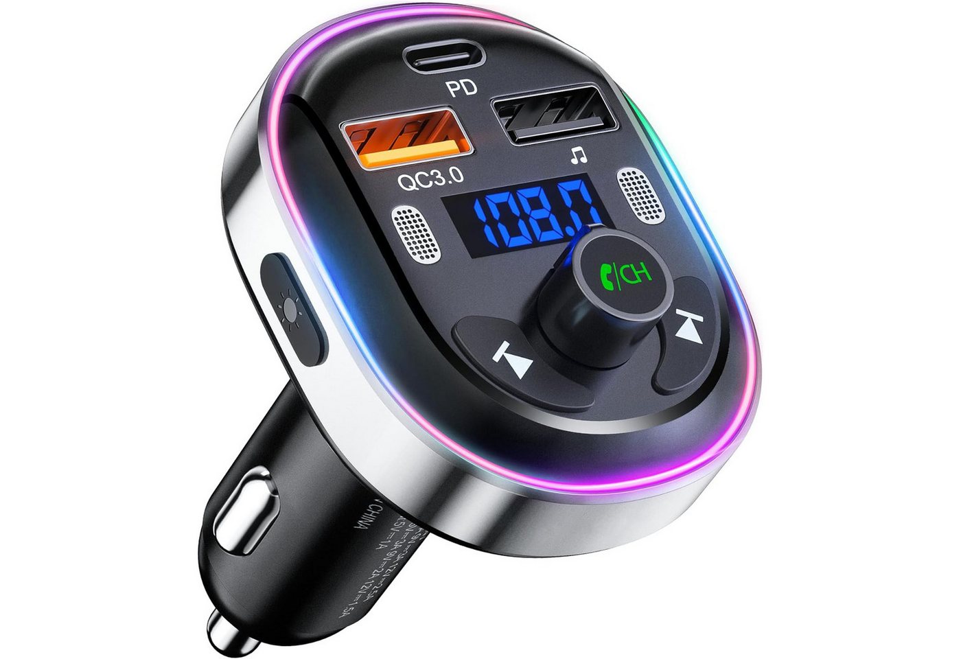 REDOM Bluetooth 5.3 FM Transmitter Adapter Auto Aufladung Zigarettenanzünder KFZ-Transmitter Zigarettenanzünder zu 1 PD + 2 USB, 3 Anschlüssen PD 30W + QC3.0 18W Schnelllade + 5V/1A USB Autoladegerät von REDOM