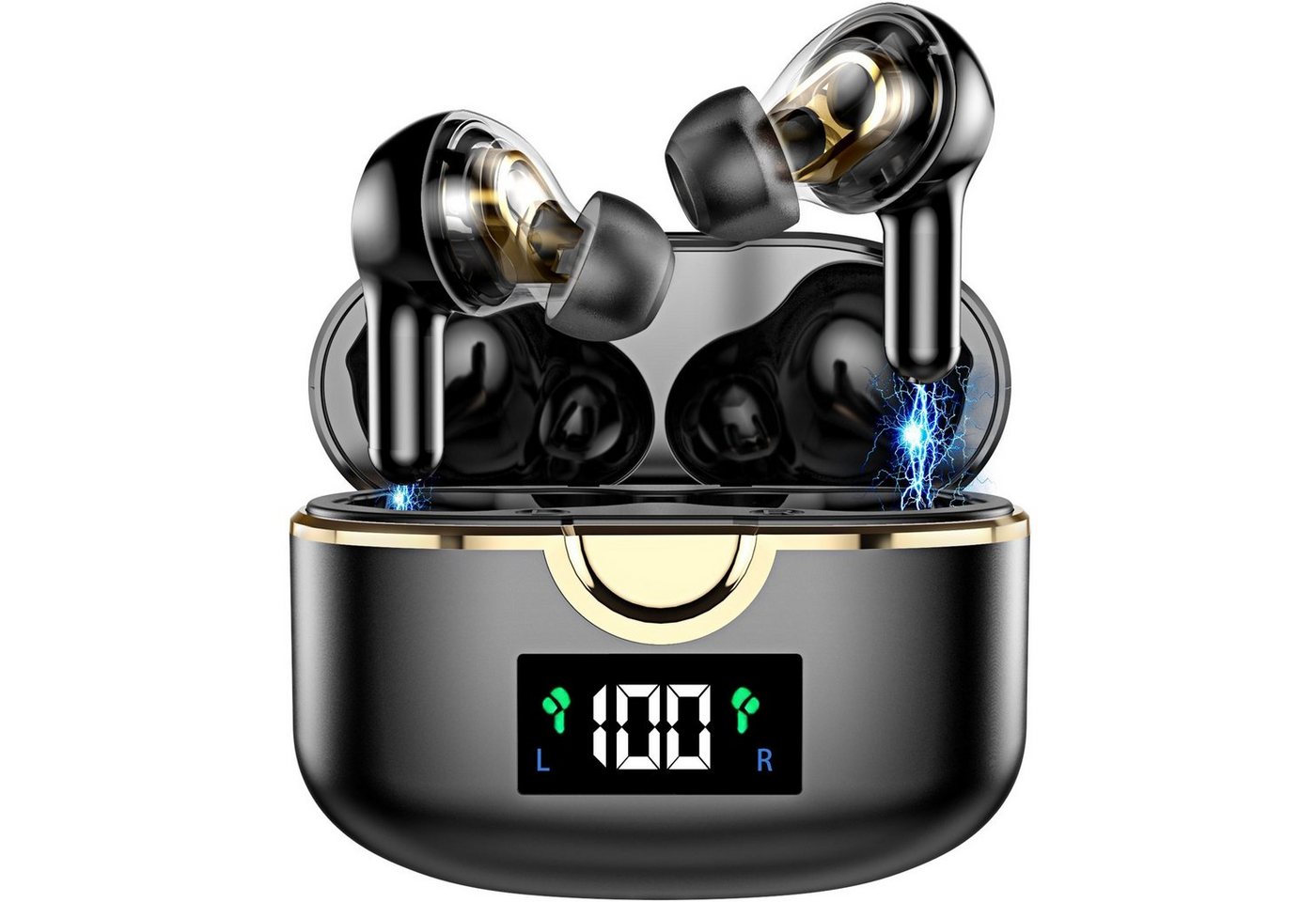 REDOM Wireless Kopfhörer Headset Ohrhörer Earbuds Bluetooth HiFi Stereo Bluetooth-Kopfhörer (Lärmreduzierung, Siri, Bluetooth 5.3 Noise Cancelling, Ladeetui mit LED Anzeige, Touch, Wasserdicht, True Wireless) von REDOM