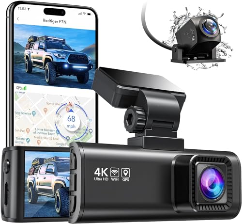 REDTIGER F7N 4K Dashcam mit WiFi GPS Front 4K/2.5K und Hinten 1080P Dual Dash Kamera, 3.18" Display Kamera für Autos, 170° Weitwinkel Dashboard Kamera Recorder, Parking Monitor, Support 256GB Max von REDTIGER