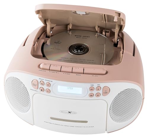 Reflexion RCR2260DAB/PK, Tragbares CD/MP3-Cassetten-USB-DAB+-Stereo Radio (2x12 Watt max. Musikleistung), 3,5 mm AUX-IN Anschluss und 3,5mm Kopfhörerausgang, Digitales LCD-Display,Pink von REFLEXION