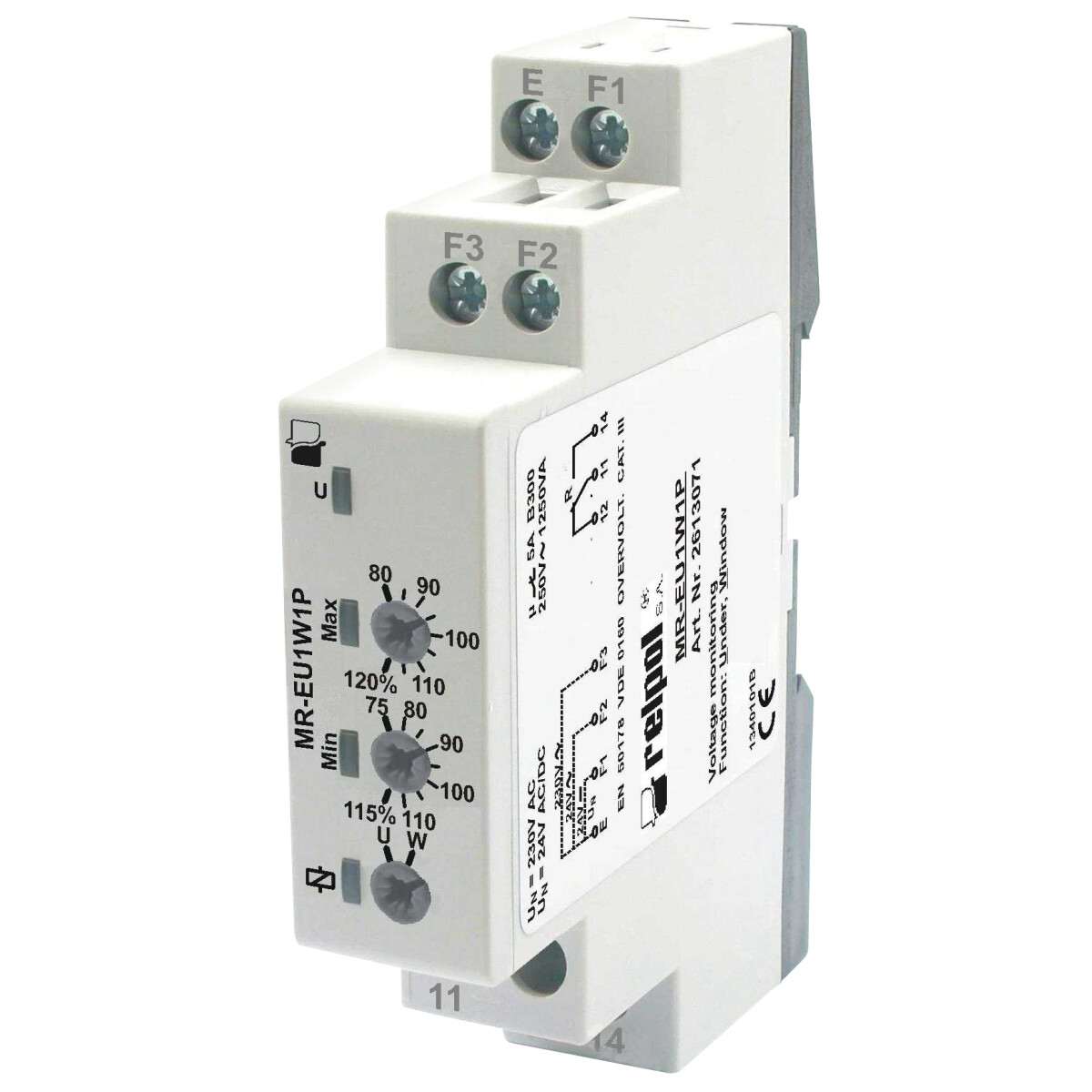 RELPOL MR-EU1W1P - Überwachungsrelais 1 Wechsler 1 Phase 24V DC 230V AC DC von RELPOL