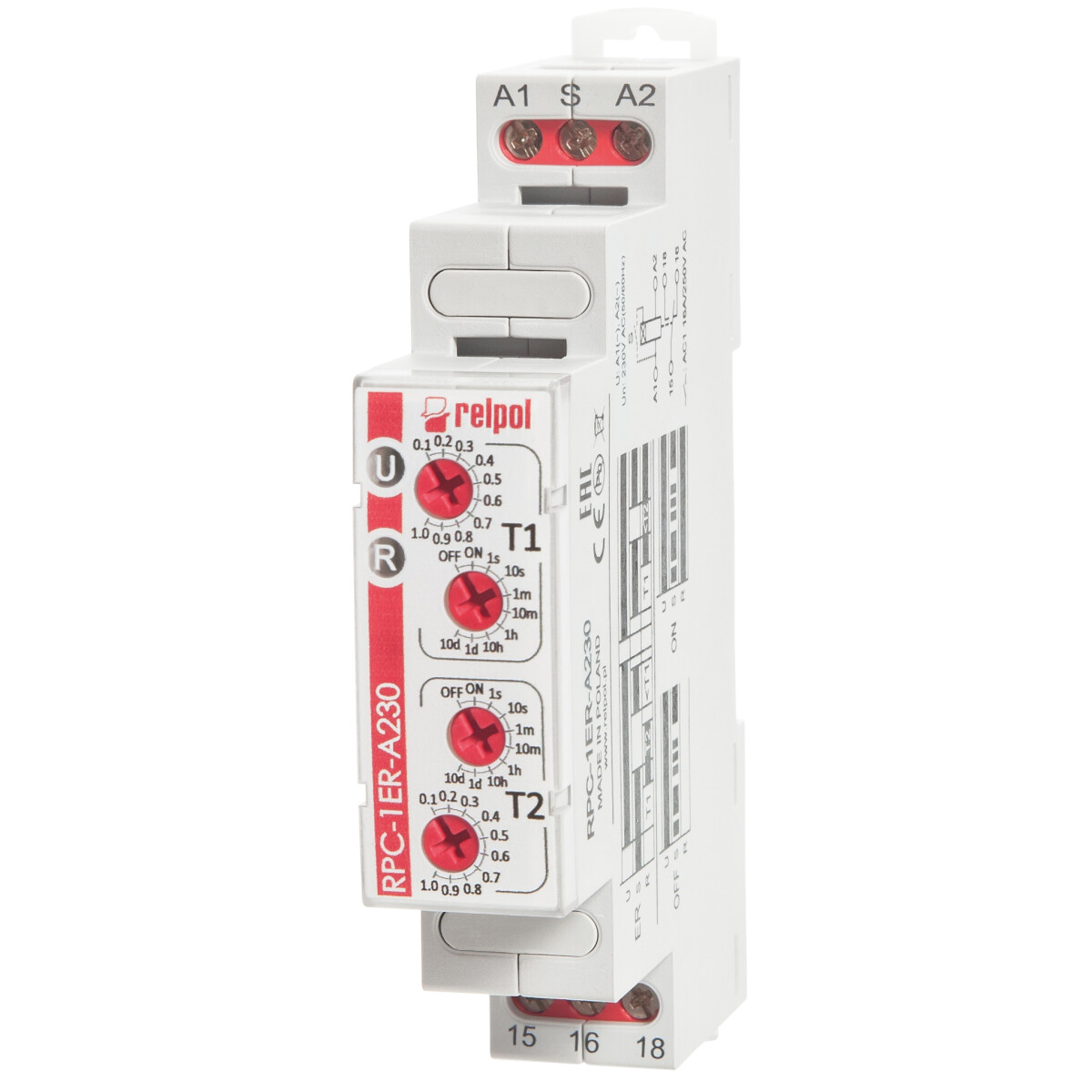 RELPOL RPC-1ER-A230 Zeitrelais 1Kontakt Auschalt- und einschalterzögerung 230V AC 16A 8 Zeitbereiche von RELPOL