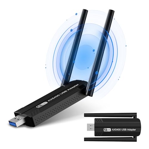 AX5400 USB WLAN Stick für PC, RENGOGA WLAN Adapter PC Tri-Band 6GHz/5GHz/2,4GHz (2402Mbps/2402Mbps/573Mbps) WLAN Antenne PC MU-MIMO, WPA3 USB WiFi 6E Dongle High Gain Dual 5dbi für Windows 11/10 von RENGOGA