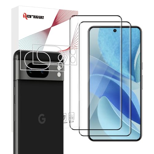 REROXE 2 Stück Panzer Schutz Glas für Google Pixel 8 Pro 5G mit 2 Stück Kameraschutz, 9H Härte Blasenfreie Pixel 8 Pro 5G Displayschutz, Ultra-Klar Google Pixel 8 Pro Displayschutzfolie von REROXE