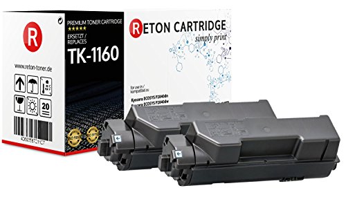 2 Original Reton Toner | 50% höhere Druckleistung | kompatibel zu Kyocera TK-1160 für Kyocera ECOSYS P2040dn, Kyocera ECOSYS P2040dw | je 10.800 Seiten von RETON CARTRIDGE