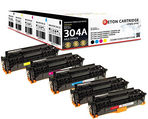 5 Original Reton Toner, kompatibel, nach (ISO-Norm 19798) ersetzt HP 304A / CC530A CC531A CC532A CC533A für HP Color Laserjet CM2320fxi MFP HP Color Laserjet CM2320nf MFP CP2025dn CP2025n CP2025 von RETON CARTRIDGE