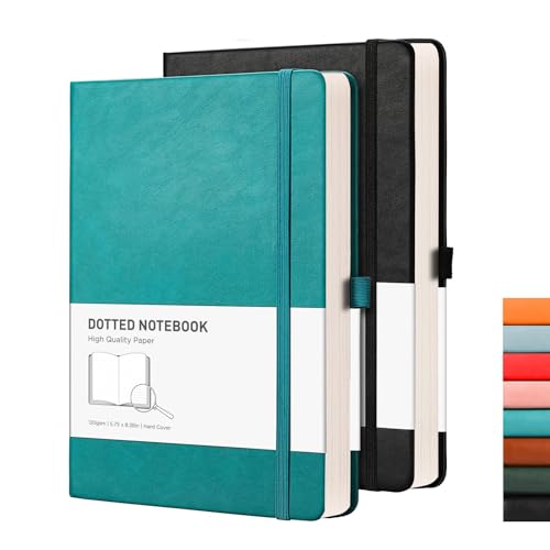 RETTACY A5 Gepunktetes Notizbuch 2er Pack - Bullet Dot Grid Journal mit 320 nummerierten Seiten Hardcover 120gsm dickem Papier, 8 perforierten Blättern, Innentasche-Cyan von RETTACY