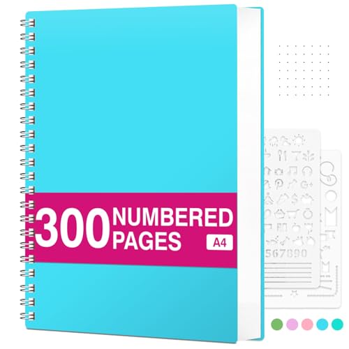 RETTACY Notizbuch A4 Gepunktetes, Bullet Dot Journal, Spiral-Notizbücher 300 Blatt/150 Seiten zum Schreiben, 100gsm, PVC Hardcover, für Frauen Männer Arbeit Büro Schule, 21.5 x 27.9cm - Blau von RETTACY