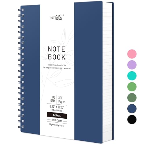 RETTACY Notizbuch A4 Gepunktetes, Bullet Dot Journal, Spiral-Notizbücher 300 Blatt/150 Seiten zum Schreiben, 100gsm, PVC Hardcover, für Frauen Männer Arbeit Büro Schule, 21.5 x 27.9cm - Marineblau von RETTACY