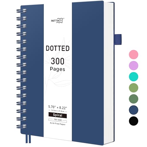 RETTACY Notizbuch A5 Gepunktetes, Bullet Dot Journal, Spiral-Notizbücher 300 Blatt/150 Seiten zum Schreiben, 100gsm, PVC Hardcover, für Frauen Männer Arbeit Büro Schule, 14.5 x 21cm - Marineblau von RETTACY