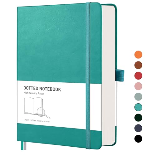 RETTACY Notizbuch A5 Gepunktetes- Bullet Dot Grid Journal mit 320 nummerierten Seiten, 1 Rücktasche und hochwertigem Hardcover für Künstler Schreiben/Zeichnen, 14,5 x 21 cm - Cyan von RETTACY