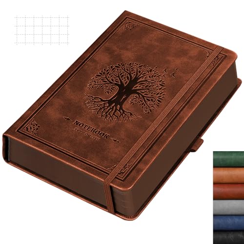 RETTACY Notizbuch A5 Kariert, Dickes Raster Notizbuch, Leder Hardcover 320 Seiten, 100gsm kariertes Papier, Innentasche, für Büro Schule Arbeit Frauen Männer Arbeit, 14.5 x 21cm-Braue von RETTACY