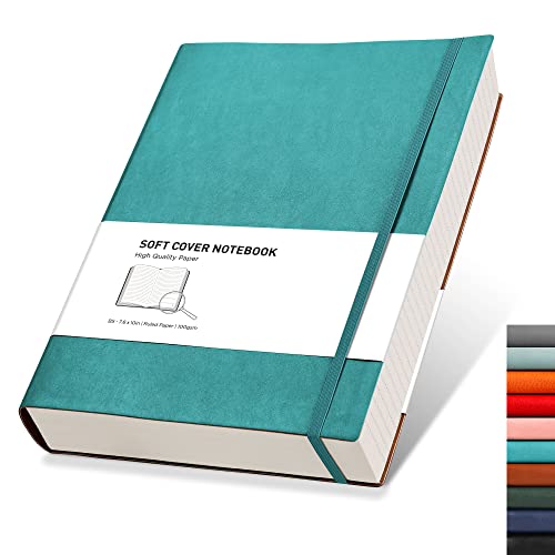 RETTACY Notizbuch B5 liniert - Dickes Tagebuch mit 320 nummerierten Seiten, 1 Rücktasche und hochwertigem Softcover für Frauen und Männer im Büro oder in der Schule, 19 x 25 cm - Cyan von RETTACY