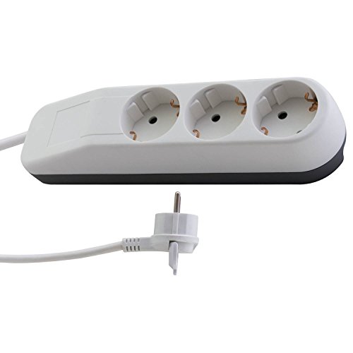 REV Steckdosenleiste Ice - Design Mehrfachsteckdose 3-Fach, Kabel 1,4m, mit Flachstecker & Kabelsafe, max. 3680W von REV