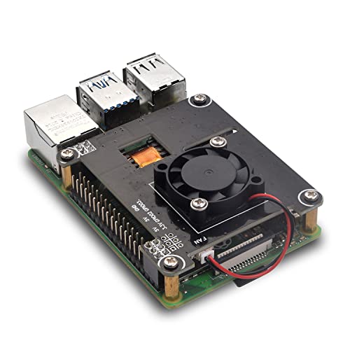 EVODATA PoE HAT 5V/2.4A Ausgang für Raspberry Pi, Power Over Ethernet (PoE) für Raspberry Pi 3B+/4B, DC 5V/2.4A Ausgang, 25*25mm Lüfter Kühler, IEEE802.3af PoE konform, Plug and Play von REVODATA