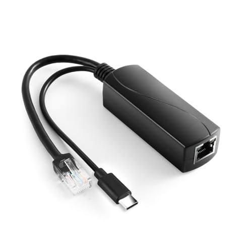 REVODATA Typ C Port PoE Splitter Gigabit 5V/3A, PoE zu USB-C 5V/3A Ausgang, Gigabit Ethernet kompatibel zu IEEE802.3af/at, Plug and Play von REVODATA