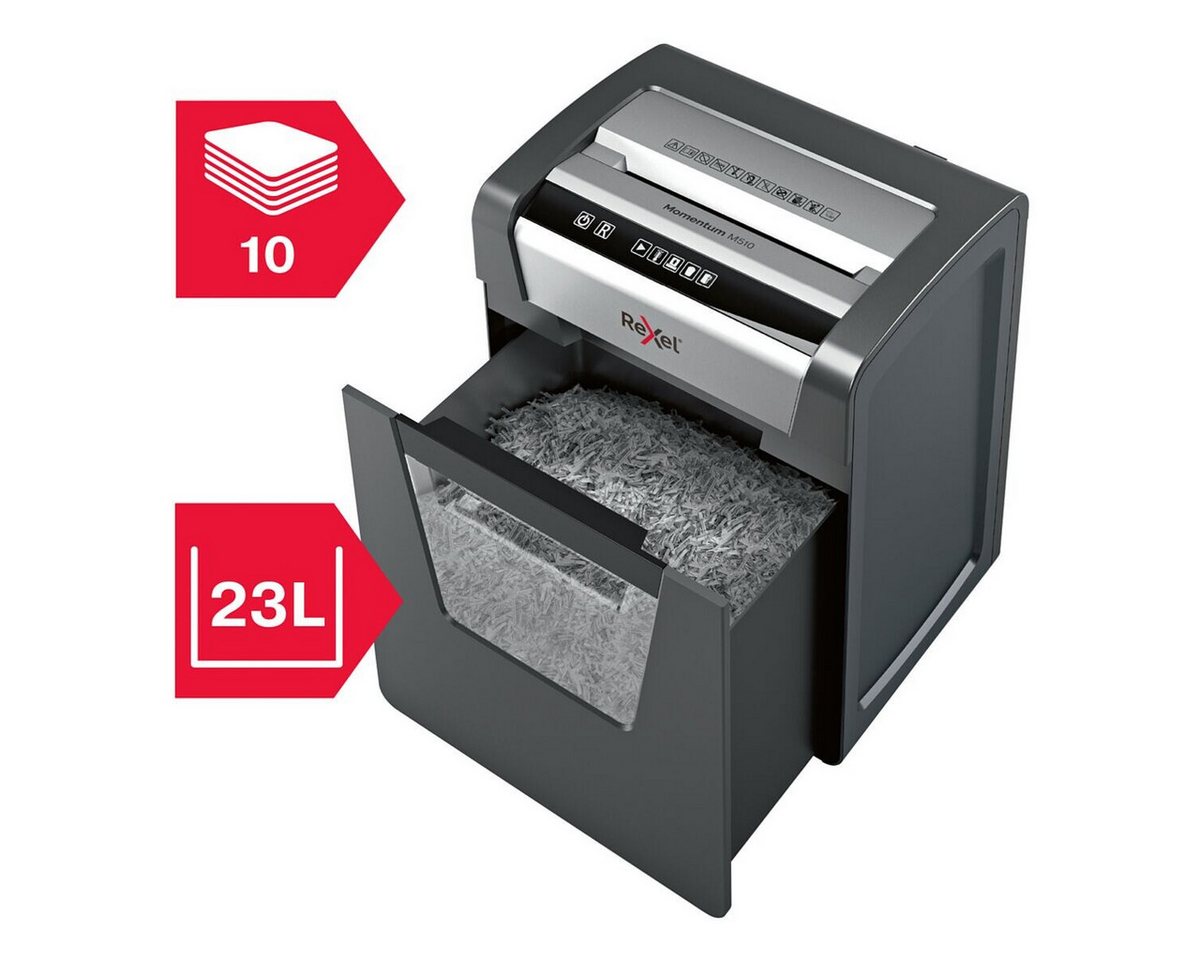 REXEL Aktenvernichter Momentum M510, Shredder, Mikroschnitt 2x15 mm, bis 10 Blatt, 23 Liter von REXEL