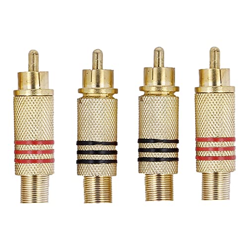 REY 4X lötfreier RCA-Koaxialstecker Video/Audio Farbe Gold/Schwarz von REY