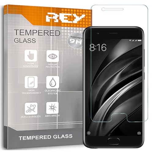REY Bildschirmschutz aus gehärtetem Glas für XIAOMI MI6 / MI 6, Schutzfolie, Displayschutzfolie 9H+ Härte, Anti-Kratzen-Öl-Bläschen von REY